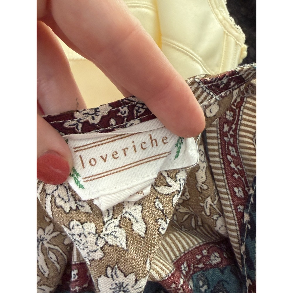 Boho Cottagecore Loveriche Patchwork Floral Peplum Top Small Brown Teal - Picture 7 of 7